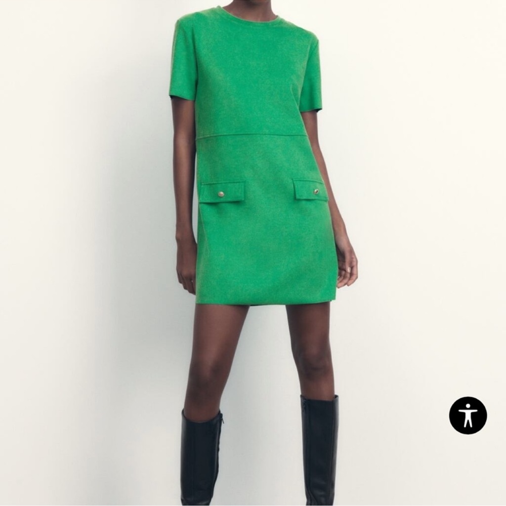 Brand New Zara Green Faux Suede Dress! Size M